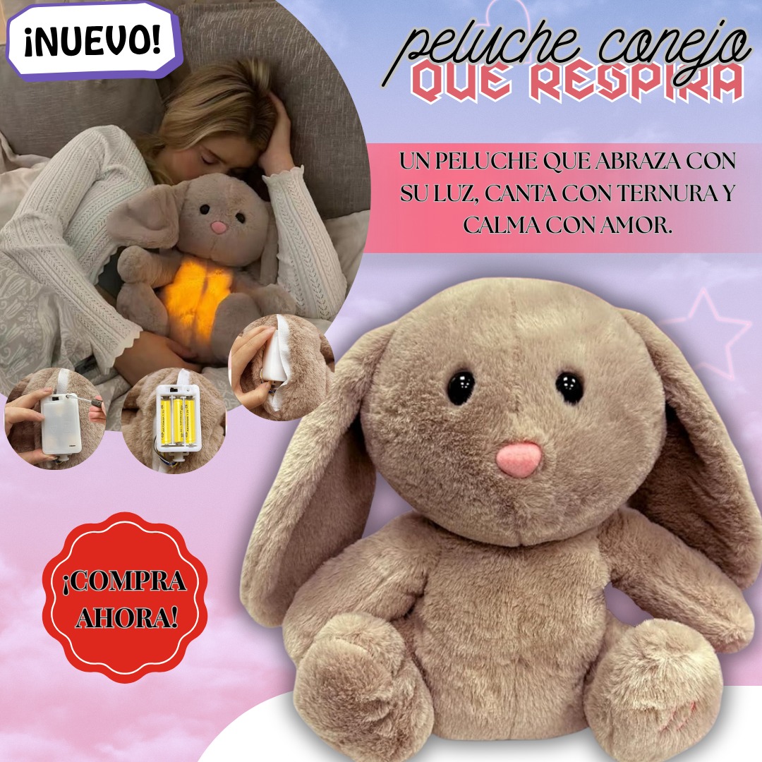 CONEJO PELUCHE CON RESPIRACION Y MUSICA